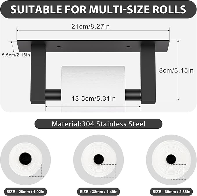 Black Bathroom Toilet Paper Holder Wall Mount, Stainless Steel Commercial Toilet Paper Dispenser Paper Towel Holder, Large Bathroom Toilet Tissue Roll Holder