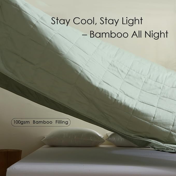 EP Mode Lightweight Quilt Blanket for Summer, Viscose from Bamboo Fabric & Filling, Natural, Breathable & Machine Washable- Sage Green, Queen