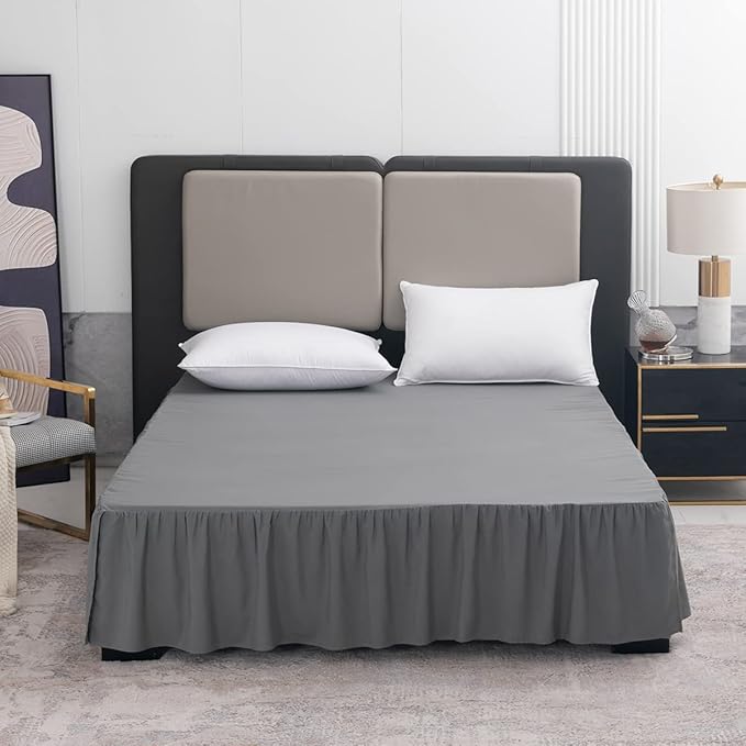 TSUTOMI Bed Skirt Full Size Ruffled Bed Skirt with Split Corners, 18 Inch Drop Dust Ruffle Bed Skirts with Platform, Gathered Style, 100% Microfiber, Grey