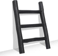 FUIN Fully Assembled Wooden Tea Towel Ladder, Mini Ladder Towel Rack Display Hanger, Small Rustic Farmhouse Tea Towel Stand Holder for Country Bathroom Decor, Black