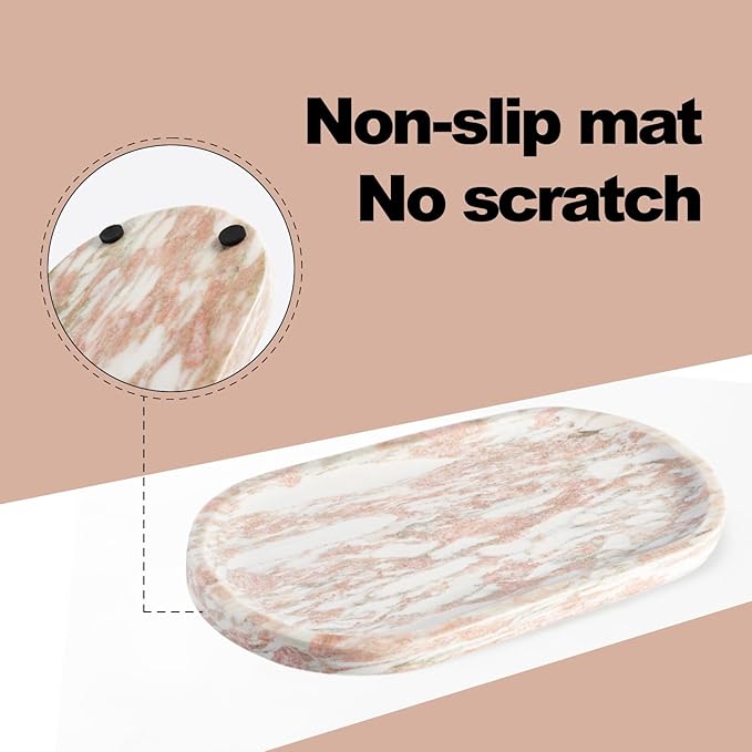 Koville Norway Natural Marble Tray, 12"x6" Vanity Decorative Tray for Countertop Organizer, Catchall for Perfume, Candles, Jewelry Dish