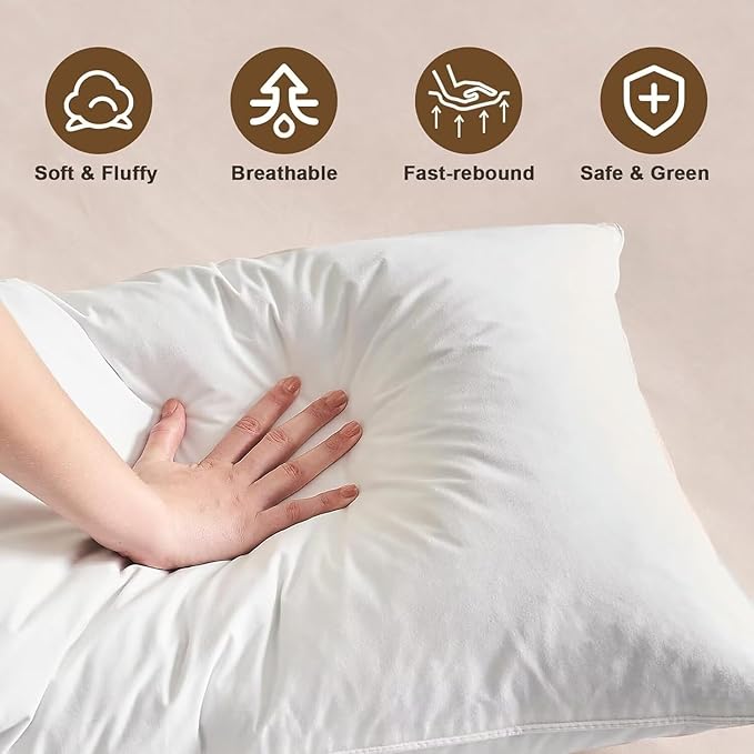 BHZ Goose Down Feather Pillows Queen Size - Hotel Collection Bed Pillows for Sleeping Soft Pillow for Side and Back Sleepers with 100% Cotton Fabric