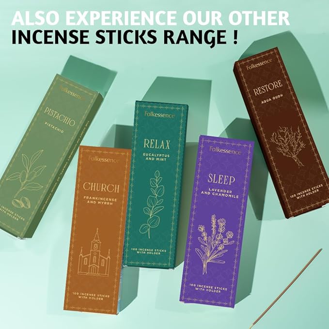 Folkulture Oud Incense Sticks | Set of 100 Insence-Sticks with Holder for Relaxation | Aqua Oudh Incense | Organic, Slow Burning & Non Toxic Inscents for Meditation | Oudh