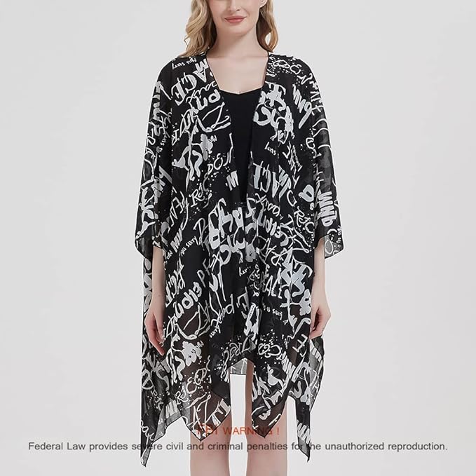 Women's Bohemian Floral Chiffon Beach Cover up Swimsuit Kimono Summer Swimwear Cardigans