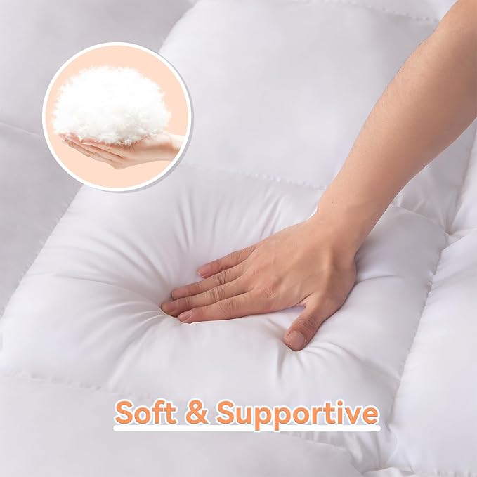 Topllen Full Mattress Topper for Back Pain Relief, Extra Thick Pillow Top Plush Mattress Pad with Deep Pocket, Soft Pillowtop Full Size Bed Toppers Filled Fluffy Down Alternative, White