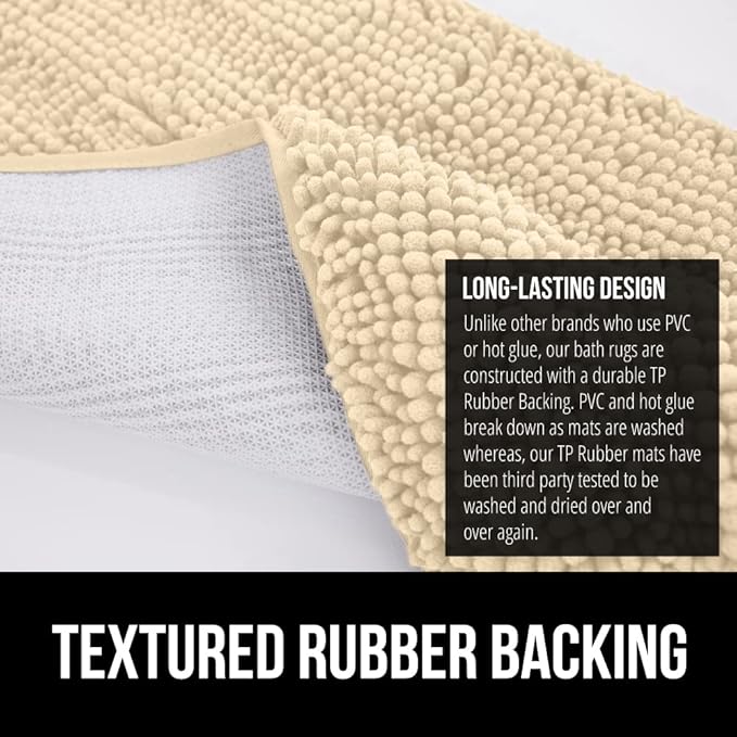 GORILLA GRIP Bath Rug Mat 30x20, Thick Soft Absorbent Chenille, Quick Dry Microfiber Mats, Rubber Backing Washable Shower Floor Rugs, Bathmat Runner, US Designed Bathroom Home Decor Accessories Sand