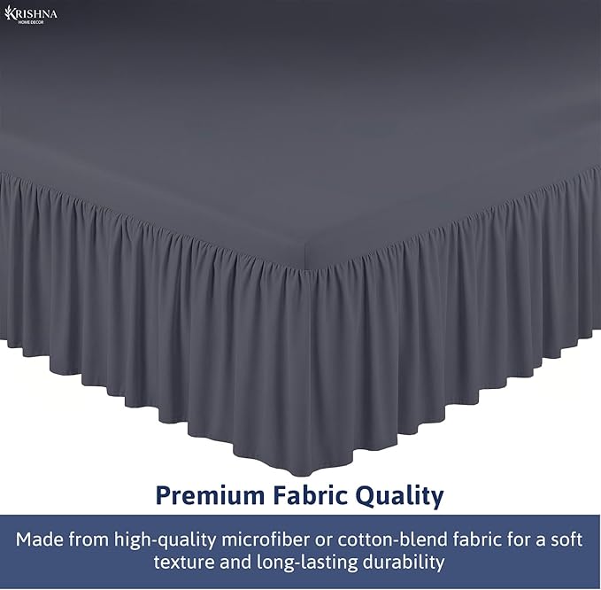 KRISHNA Ruffled Bed Skirt with Split Corners Twin, 100% Microfiber Hotel Quality, 28 Inch Drop Dust Ruffle Gathered Bedskirt with Platform, 39" x 75", Dark Grey