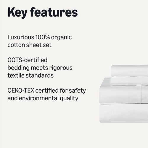 Amazon Basics Soft Organic Cotton Sheet Set with 2-Pieces Pillowcase, White, Full