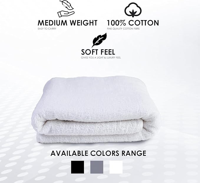 TOALLA_ Bath Towels_30x60_Pk 6_White Bath Towels (6-Pack, 30W X 60 L Inches) White Color- Cotton Towel for Gym, Bath, Spa, Shaving, Shampoo, for Daily use, Large