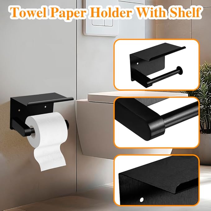 Matte Black 8-Piece Bathroom Hardware Set Stainless Steel, 24in and 16in Towel Bars Set Wall Mounted Bathroom Accessories
