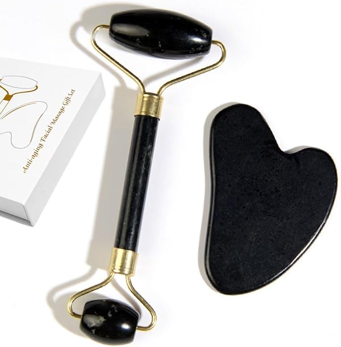 Natural Jade Roller & Gua Sha Set, Self Care Colorful Gift for Face Eye Neck Massager for Women Men, Jade Gua Sha Tool for Face for Skin Care, Improves Skin Tone-Beauty & Skincare (Yellow)