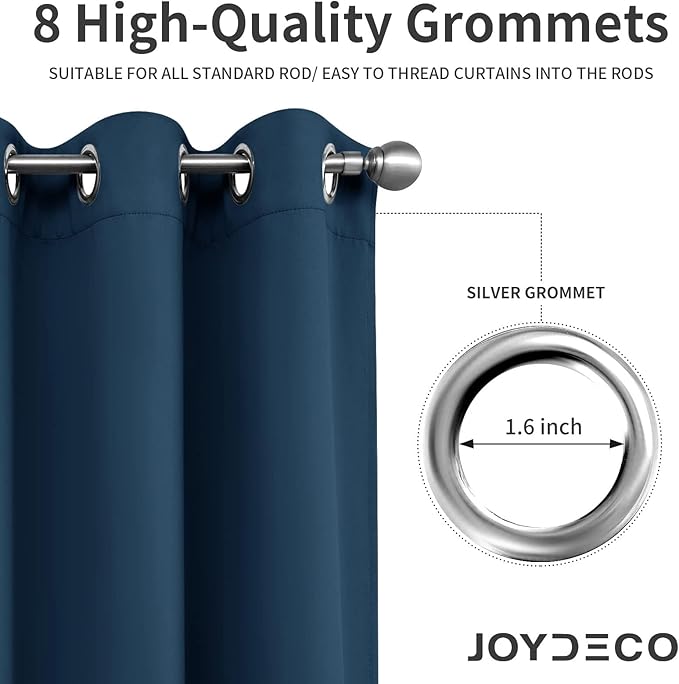 Joydeco Blackout Curtains 54 Inch Length 2 Panels Set, Thermal Insulated Long Curtains& Drapes 2 Burg, Room Darkening Grommet Drapes for Living Room Bedroom Window (W52 x L54 Inch, Navy Blue)