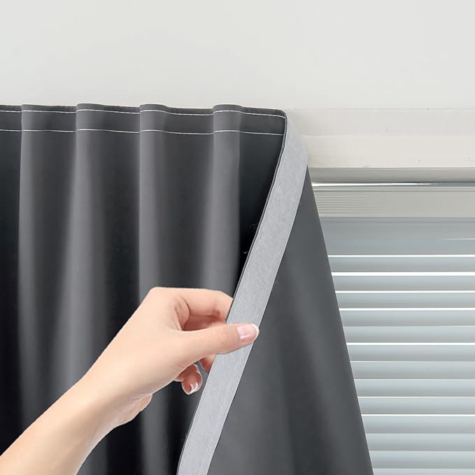 Magic Tape Blackout Curtains for Bedroom No Drillng Self Adhesive Curtains No Rod Small Window, 47" W X 84" L, Grey, 1 Panel