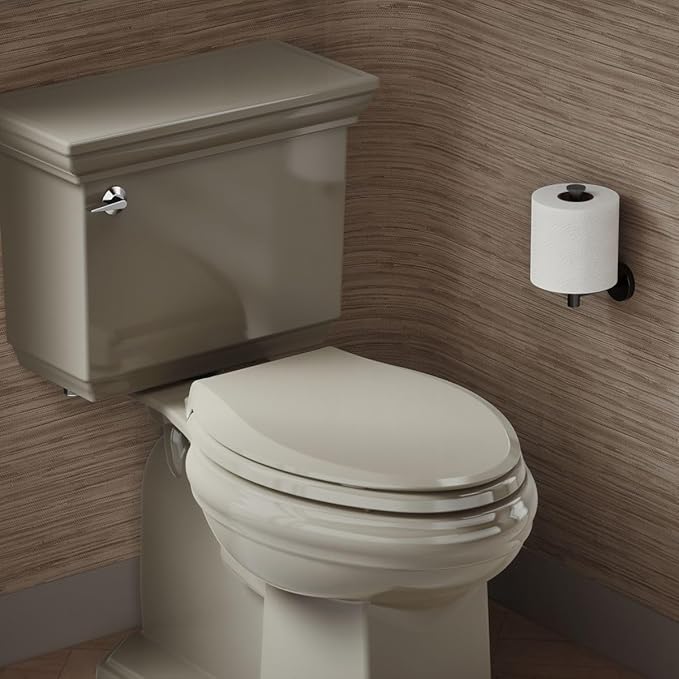 KOHLER 4636-RL-G9 Cachet ReadyLatch Elongated Toilet Seat Slow Close, Soft Close Toilet Seat Quiet Lid, Contoured Grip-Tight Bumpers Installation Hardware, Apartment Essentials, Sandbar