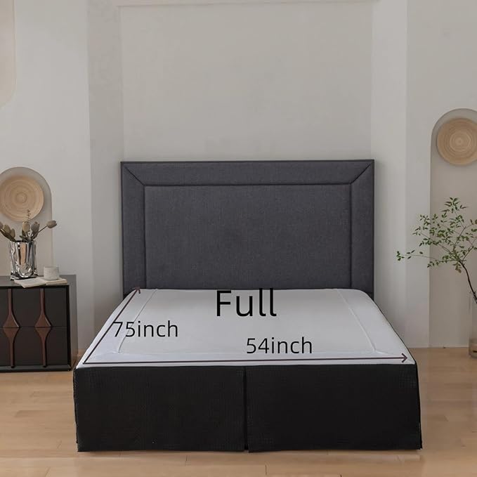 Full Bed Skirt, Wrap Around Bed Skirt with Pleated Corner, 18 Inch Drop Pleated Waffle Weave Bedskirts, Anti-Slip, Microfiber, Black, 18'' Full