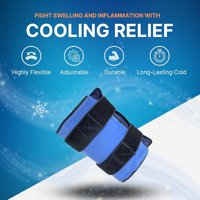 FlexiKold Ice Packs for Injuries Reusable with Straps – Cold Compress Gel Cold Pack, Ice Pack for Knee, – Flexible Medical Ice Wrap for Back, Shoulders, Legs, Muscle Pain – Standard – 2 Pk