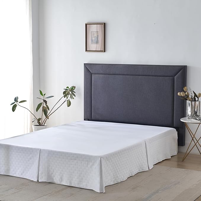 King Size Bed Skirt, Pleated Knitted Jacquard Waffle Weave Striped Bed Skirt, Tailored Dust Ruffle 14 Inch Drop Easy Fit, Machine Washable (White, King- 14" Drop)