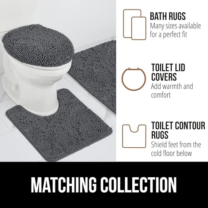 GORILLA GRIP Bath Rug Mat 30x20, Soft Absorbent Chenille, Quick Dry Microfiber Mats, Rubber Backing Washable Shower Floor Rugs, Bathmat Runner, US Designed Bathroom Home Decor Accessories Charcoal
