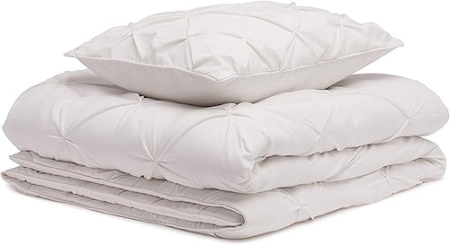 Amazon Basics 2 Piece Lightweight Pinch Pleat All-Season Down-Alternative Comforter Bedding Set, Twin/Twin XL, Cream, Solid