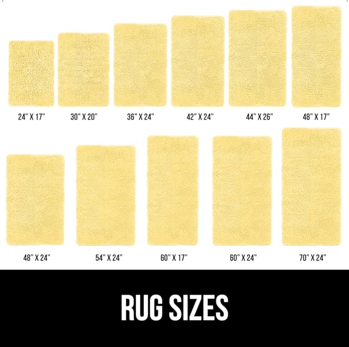 GORILLA GRIP Bath Rug Mat 30x20, Thick Soft Absorbent Chenille, Quick Dry Microfiber Mats, Rubber Backing Washable Shower Floor Rugs, Bathmat Runner, US Designed Bathroom Home Decor Accessories Yellow