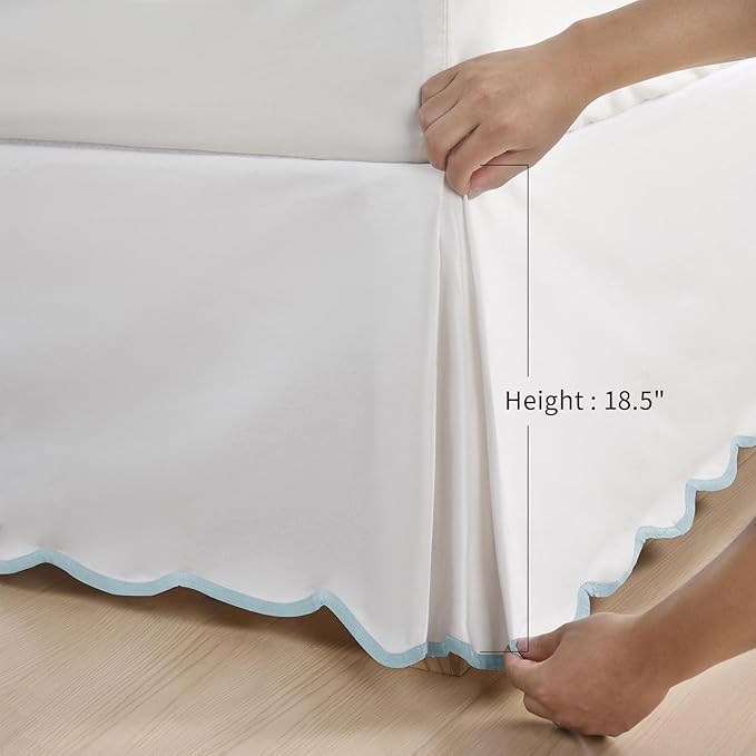 HIG King Bed Skirt - Easy Fit Scallop Edge Pleated Bedskirts with Spilt Coner, 18 Inch Drop Anti-Slip Dust Ruffle, Thick Fabric for Enhanced Privacy, Pre-Washed for Long-Lasting Use, Machine Washable
