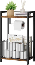 IBUYKE Freestanding Toilet Paper Holder Stand with Storage Shelf,Bathroom Toilet Tissue Roll Dispenser with Extra Space for Rolls, Magazines, Wet Wipes Brown TLJ020H