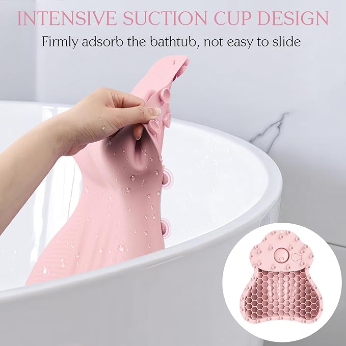 Silicone Bath Pillow, New Material Bath Pillows for Tub Head Neck and Back Support, Bath Tub Pillow with 4D Press Inflatable Airbag and Non-Slip Strong Suction Cups, Quick-Drying, Easy to Store, Pink