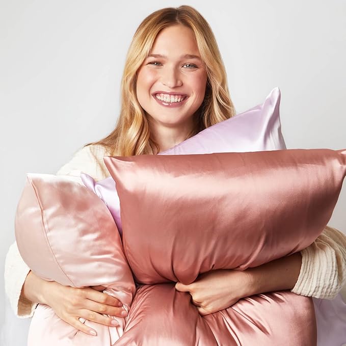 Kitsch Satin Pillowcase with Zipper for Hair & Skin, Softer Than Silk Pillow Cases Queen, Wrinkle-Free, Smooth and Cooling Satin Pillow Covers, Standard Size 19"x26" - Terracotta