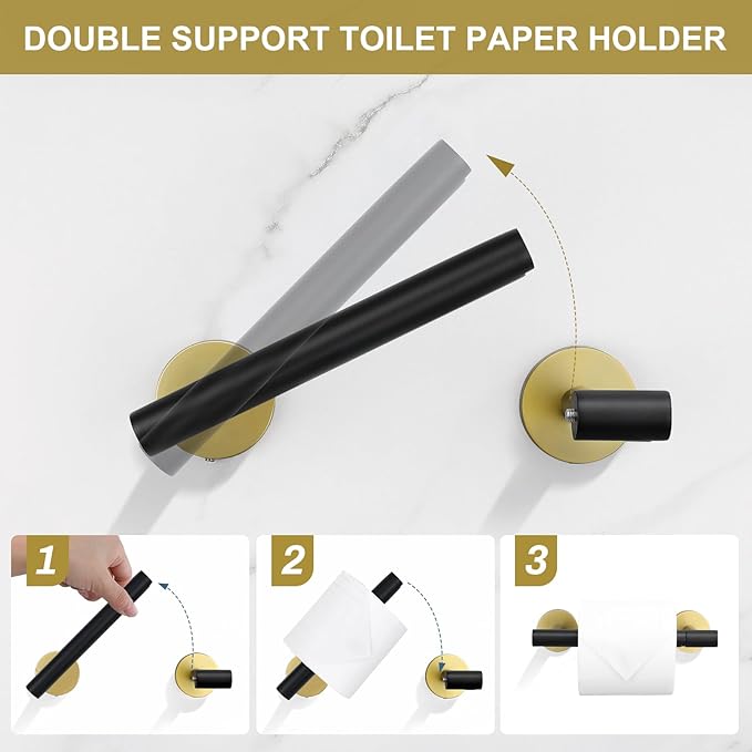 Black and Gold Towel Bar Bathroom Hardware Accessories Set, 10 Pieces Upgraded Round Toilet Paper Holder Towel Rack for Bathroom Wall Mounted, 23.6 Inch Stainless Steel Towel Rods for Bathroom