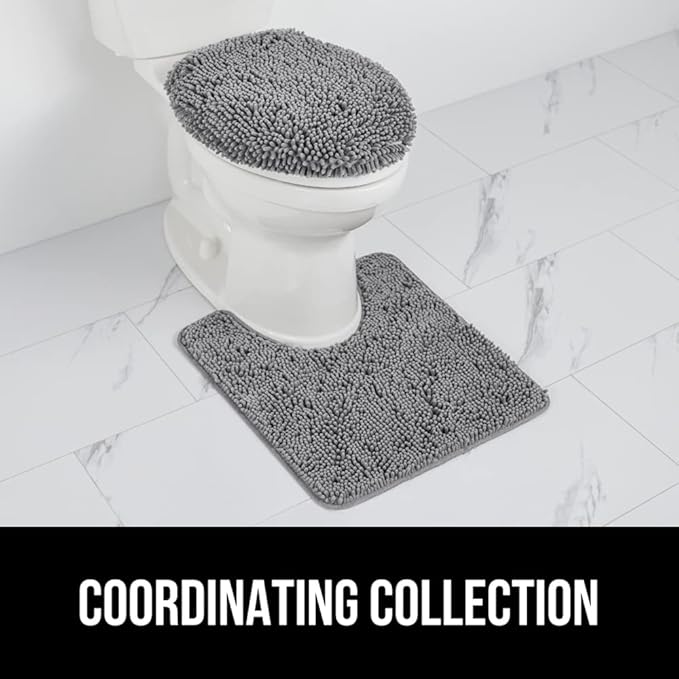GORILLA GRIP Soft Chenille Bathroom Toilet Lid Cover, Machine Washable Seat Covers, 19.5x18.5, Stays in Place Rubber Backing, Fits Most Round, Elongated and Oblong Lids, Accessories Decor, Gray