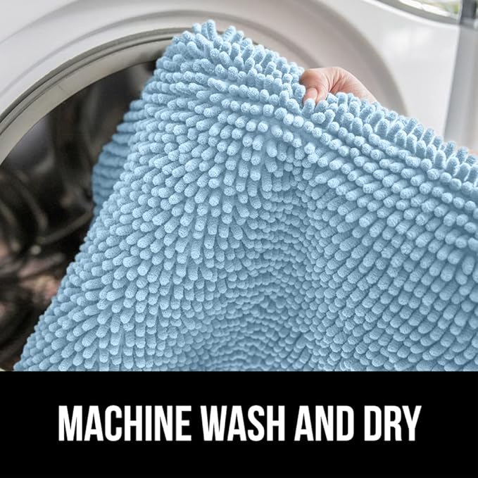 GORILLA GRIP Bath Rug Mat 44x26, Thick Soft Absorbent Chenille, Quick Dry Microfiber Mats, Rubber Backing Washable Shower Floor Rugs, Bathmat Runner, US Designed Bathroom Home Decor Accessories Sky