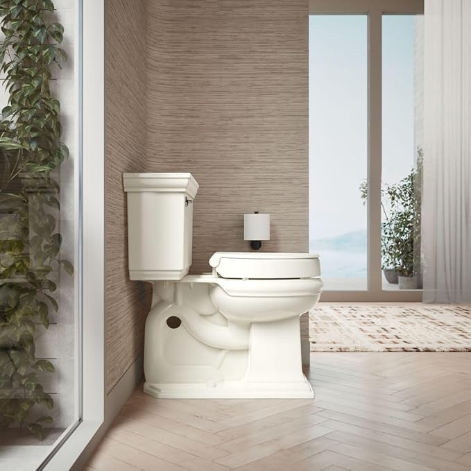 KOHLER 25876-96 Hyten 3" Height, Elevated Soft Close Round Toilet Seat, Contoured Seat with Grip-Tight Bumpers, Quick-Attach Hardware, Biscuit