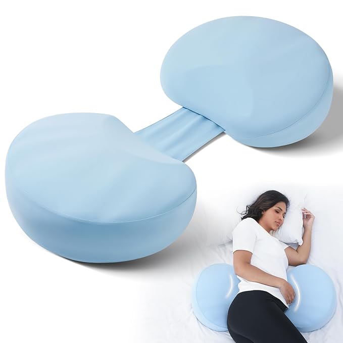 Pregnancy Pillow for Sleeping Memory Foam Maternity Pillow for Side Sleepers, Adjustable Travel Wedge Pillow Support for Back, Belly, and HIPS for Pregnant Women,Cooling Silk Blue
