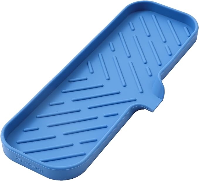 Silicone Bathroom Soap Dishes with Drain Spout-Bathroom and Kitchen Sink Organizer,Sponge Holder,Dish Soap Tray,Perfect for Dispenser,Scrubber,Bottle,Cup on Sink or Counter-Lichen Blue 12"×4"