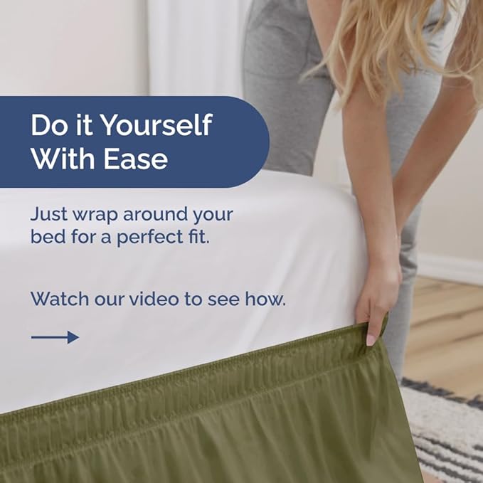Wrap Around Dust Ruffle Bed Skirt - Sage Green - for Queen Size Beds w/ 16 Inch Drop - Easy Fit Elastic Strap - Adjustable Pleated Bedskirt with Brushed Fabric, Wrinkle Free Women, Men, Kids and Teens