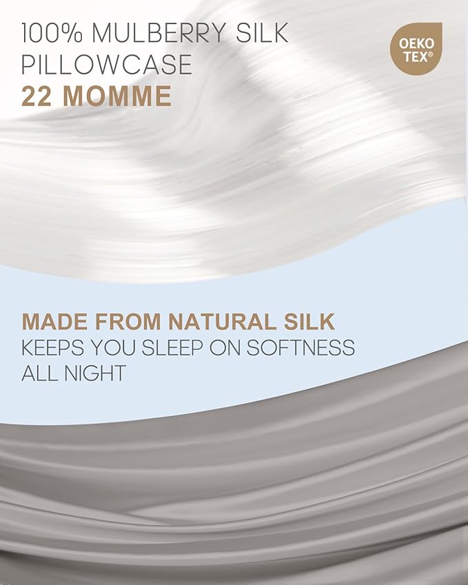THXSILK Set of 2 100% Natural Mulberry Silk Pillowcases for Hair and Skin, 22 Momme Pillowcases with Hidden Zipper, Soft Breathable Smooth Both Sided Silk Pillow Cover(Standard 20in x 26in, Grey)