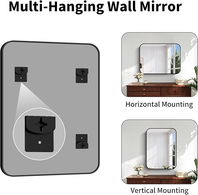 Koonmi Black Framed Bathroom Mirror - 24x36 Inch Shatterproof Tempered Glass Vanity Mirror for Bathroom Sink, Wall Mounted with Matte Aluminum Alloy Frame, No Distortion, Modern Decor