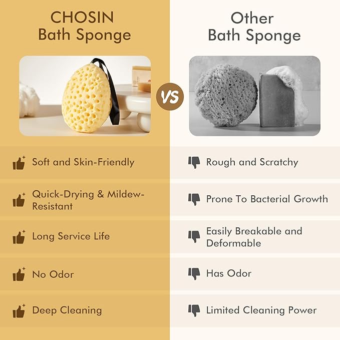 CHOSIN Shower Sponge for Body: 3D Honeycomb Exfoliating Bath Sponge for Sensitive Skin - Face & Body Scrubber for Travel Daily Use(1 Pack)