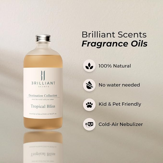 Brilliant Scents Tropical Bliss Fragrance Oil 120ml - Premium Diffuser Oil for Home, Office, Hotels - Long Lasting, Plant-Based, Meets IFRA Standards, USA-Made - Florals, Vanilla, Coconut Scent