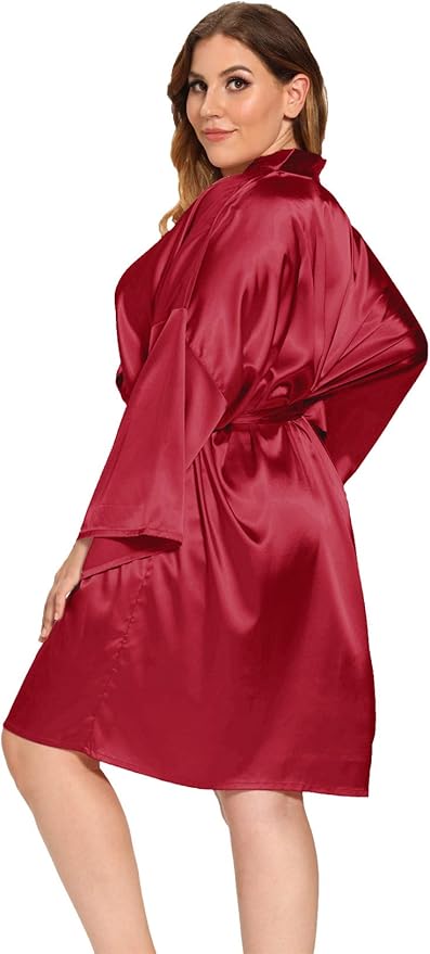 Women's Plus Size Satin Robes Plus Size Silky Kimonos Robes Sleepwear,Short