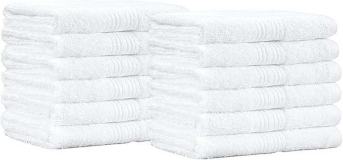 Amazon Basics Cotton Washcloths for Bathroom, Soft and Highly Absorbent, 12 in x 12 in, White, 12-Pack