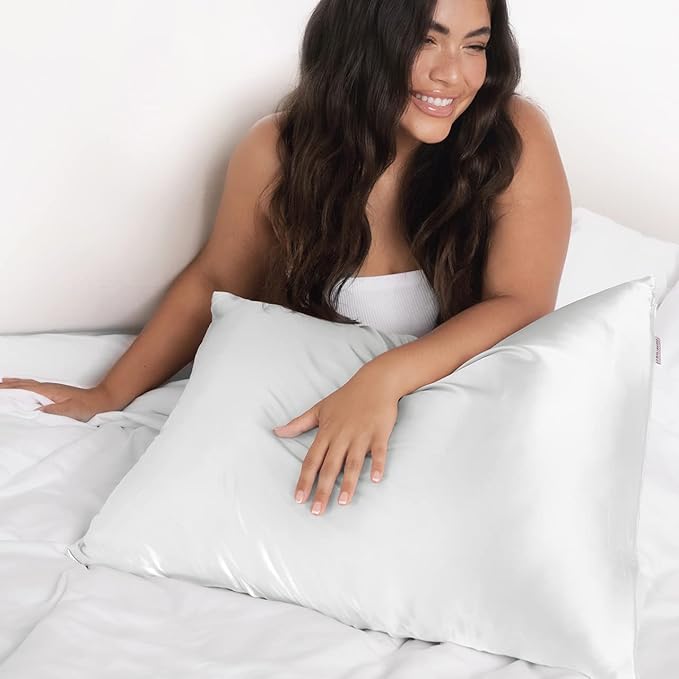 Kitsch Satin Pillowcase with Zipper for Hair & Skin, Softer Than Silk Pillow Cases Queen, Wrinkle-Free, Smooth and Cooling Satin Pillow Covers, King Size 19"x36" - Ivory, 2pcs