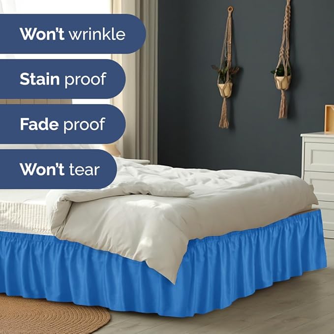 Wrap Around Dust Ruffle Bed Skirt - Royal Blue - for Full Size Beds w/ 12 Inch Drop - Easy Fit Elastic Strap - Adjustable Pleated Bedskirt w/Brushed Fabric - Wrinkle Free, Women, Men, Kids & Teens