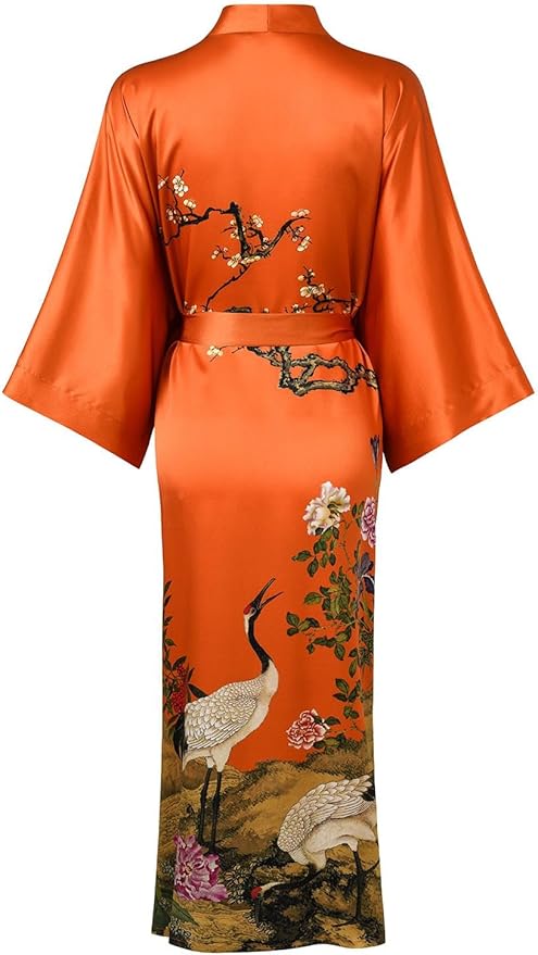 Women's Silk Kimono Robe Long Bathrobe Nightgown 100% Mulberry Silk for Women - Classic Floral Pattern