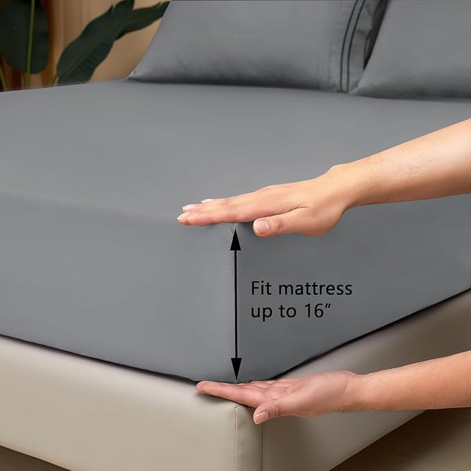 Mejoroom Full Size Sheets - 1800TC Luxury Full Sheets with 16 Inch Deep Pocket - Premium Bedding Collection - Soft, Breathable, Wrinkle, Fade & Stain Resistant - 4 Piece (Full, Gray)
