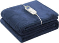 Wapaneus Foot Pocket Heated Blanket Electric Throw with 10 Heating Levels and 4 Timer Settings 4 Hours Auto Shut Off, Flannel Fast-Heating Heated Throw 50" x 60", Machine Washable, Dark Blue