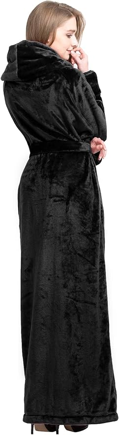 Women's Plush Robe Extra Long Robe with Pockets Thicken Soft Warm Bathrobe