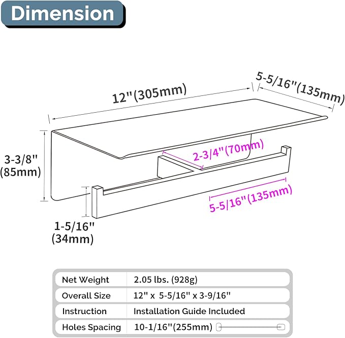 Angle Simple Toilet Paper Holder with Shelf Brushed Gold, 304 Stainless Steel Double Toilet Tissue Holder for Wall