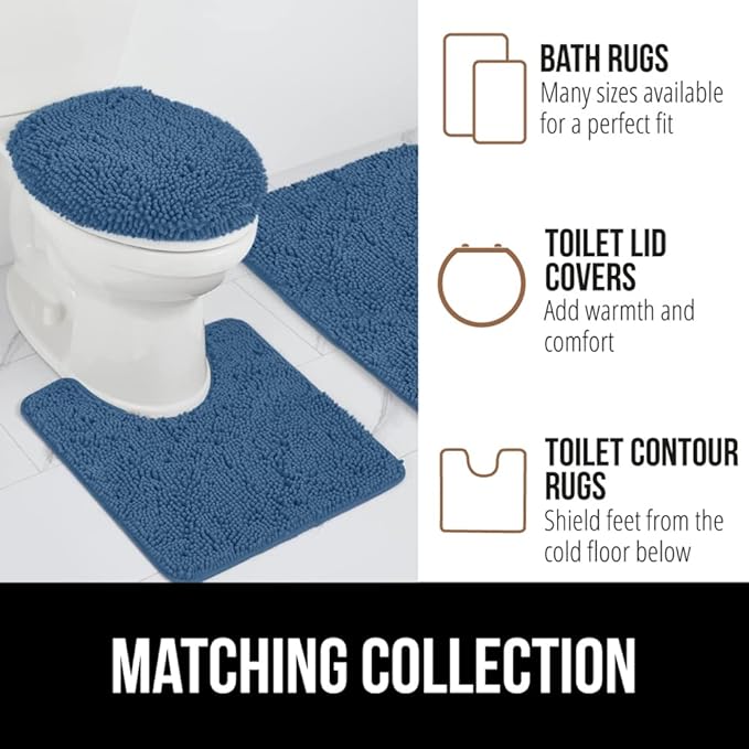 GORILLA GRIP Bath Rug Mat 30x20, Thick Soft Absorbent Chenille, Quick Dry Microfiber Mats, Rubber Backing Washable Shower Floor Rugs, Bathmat Runner, US Designed Bathroom Home Decor Accessories Blue
