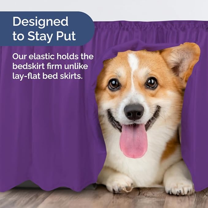 Wrap Around Dust Ruffle Bed Skirt - Purple - for Full Size Beds with 12 Inch Drop - Easy Fit Elastic Strap - Adjustable Pleated Bedskirt w/Brushed Fabric - Wrinkle Free - for Women, Men, Kids & Teens
